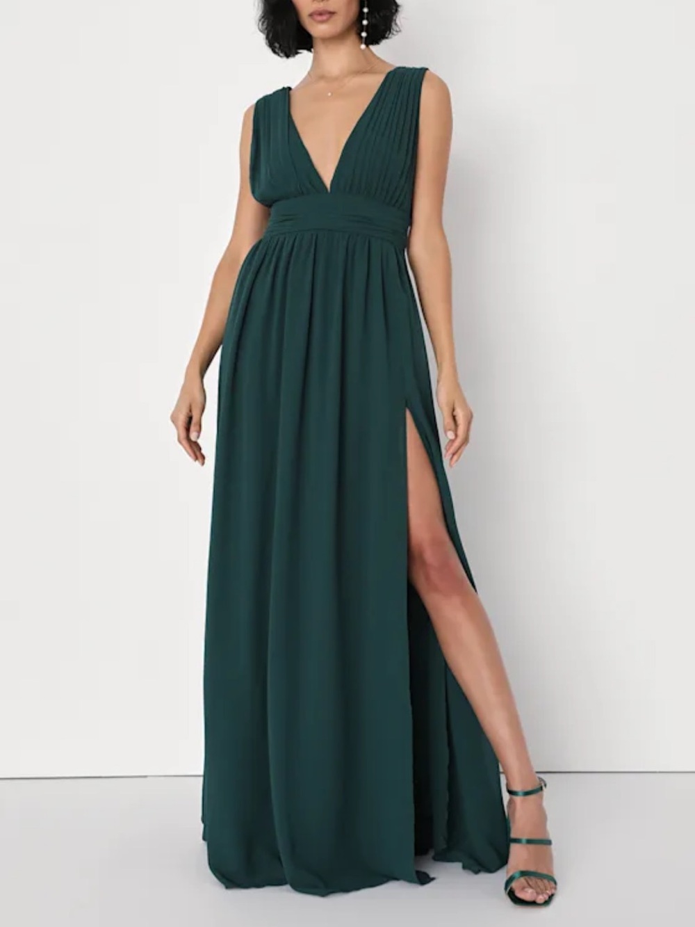 Lulu's Teal Green Plunging V-Neck Maxi Dress